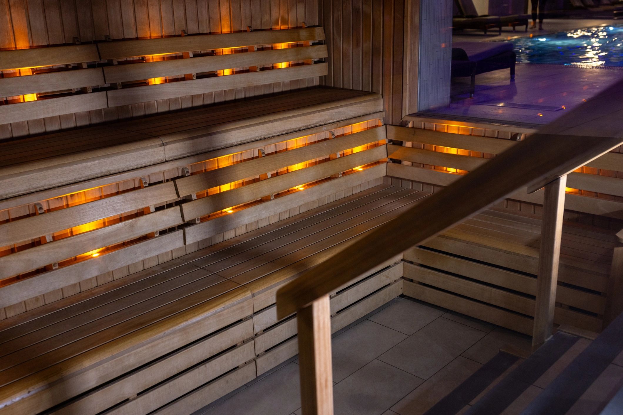 Warm, inviting infrared sauna room in a wellness spa